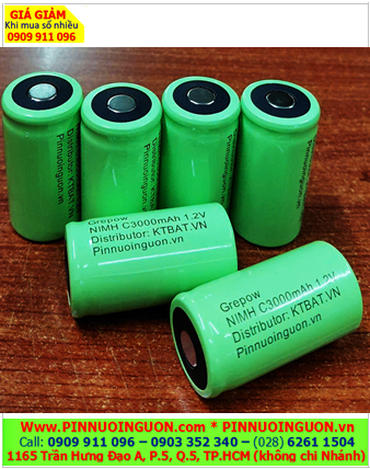 Pin sạc 1.2v C3000mAh, Pin sạc công nghiệp đầu bằng NiMh C3000mAh 1.2v, Cell pin Grepow NiMh C3000mAh 1.2v